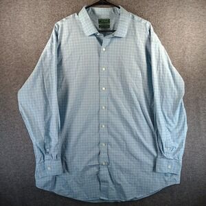 EB Wood Dress Shirt Men 18.5/34-35 Button Up Blue Pocket‎ Non-Iron Checkered